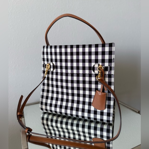 Like new TORY BURCH Lee Radziwill gingham twill Double tote - Picture 11 of 12